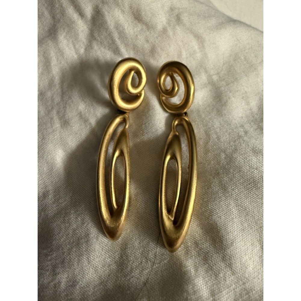 Anne Klein Brushed Gold Swirl Dangle Statement Earrings Pierced Classic Style